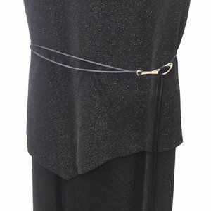 Virgo Dress Women Size 8 Black Maxi Belted Metallic Fibers Stretch Lined